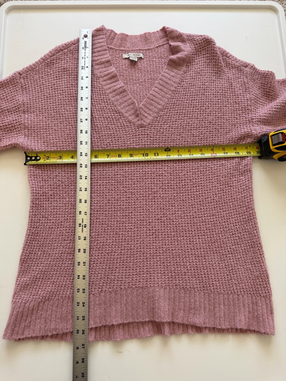 American Eagle Outfitters Oversized V-Neck Waffle Knit Sweater Dusty Rose XS - Picture 6 of 7